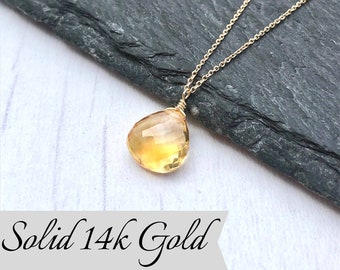Nathis Simple and Delicate Necklace Tear-Drop Shaped Pendant of Lemon Topaz Gemstone Nathis Simple and Delicate Necklace Tear-Drop Shaped Pendant of Lemon Topaz Gemstone