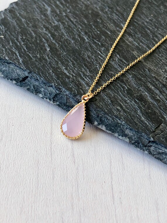 Buy Rose Quartz Necklace, Pink Teardrop Pendant, Minimalist Light 