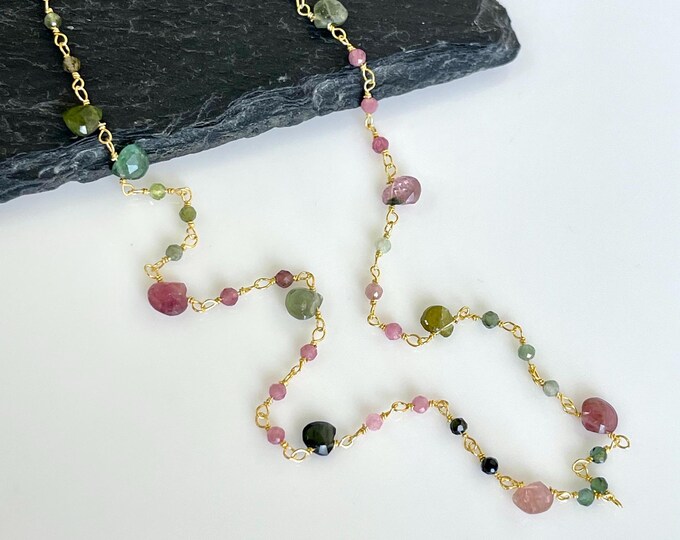 •NYX• watermelon tourmaline + moon + mixed metal necklace (16