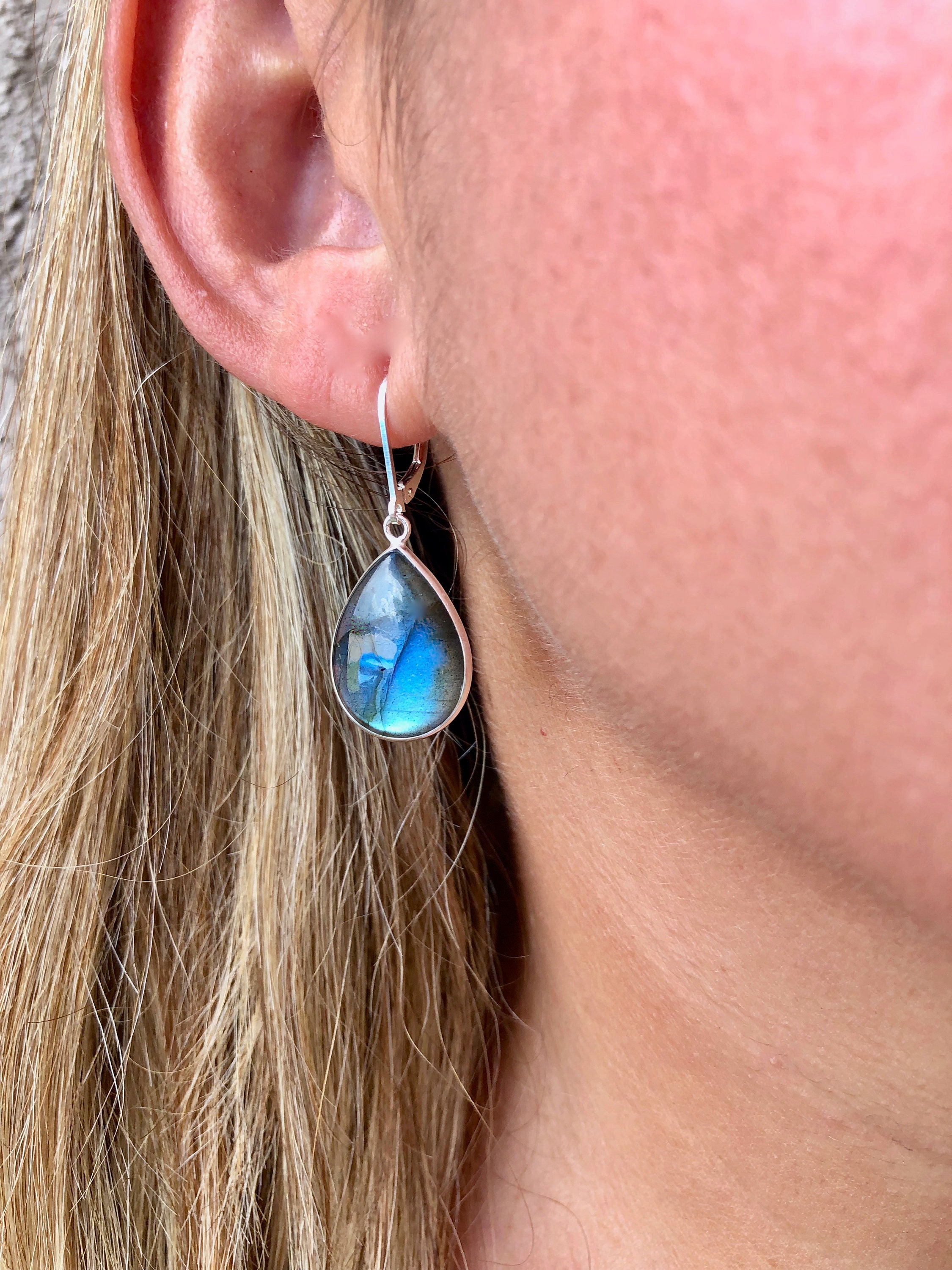 New!Natural Flash Labradorite Teardrop Gemstone Earring Beads,Handmade Earring Pair,30x11x4mm,4g AB7615