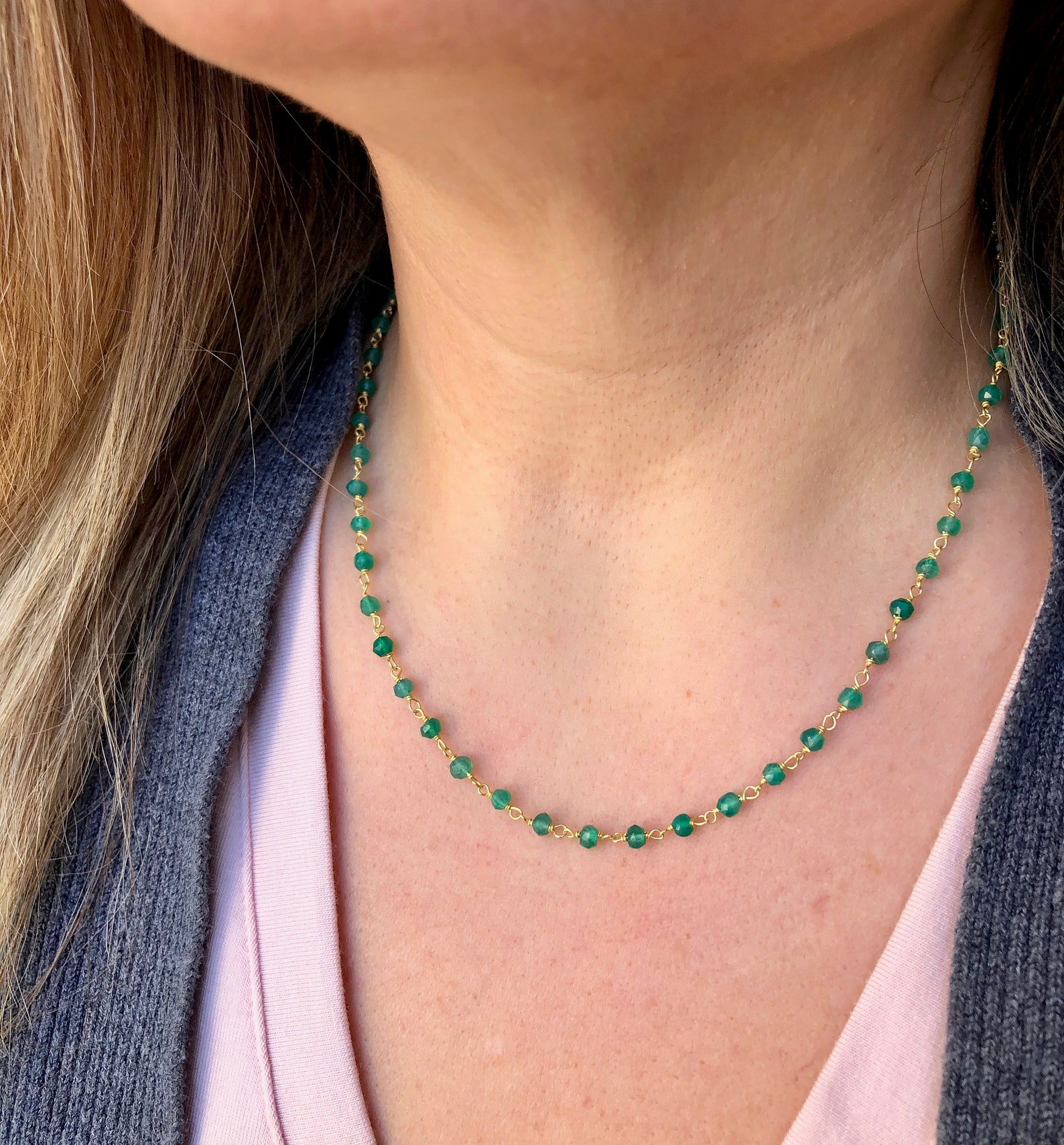 Green Onyx Necklace Emerald Green Beaded Choker May Etsy