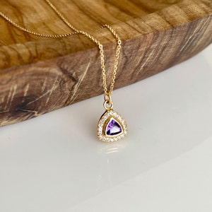 Amethyst Necklace, Purple Amethyst and Diamond Pendant in Solid 14k Gold Chain, February Birthstone, Gold Minimalist Jewelry Gift for women image 4