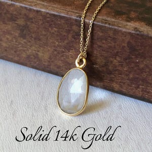 White Topaz Necklace, Solid 14K Gold Jewelry, April Birthstone, Oval Clear Pendant, Anniversary or Birthday Gift for April, Gift for Mom
