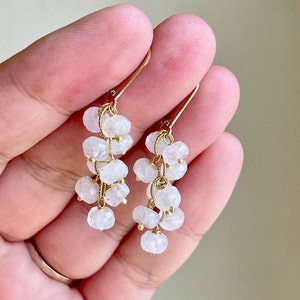 Moonstone Earrings, June Birthstone, White Moonstone Cluster in Gold Filled or Sterling Silver, Gemstone Beaded Jewelry, Boho Gift for her
