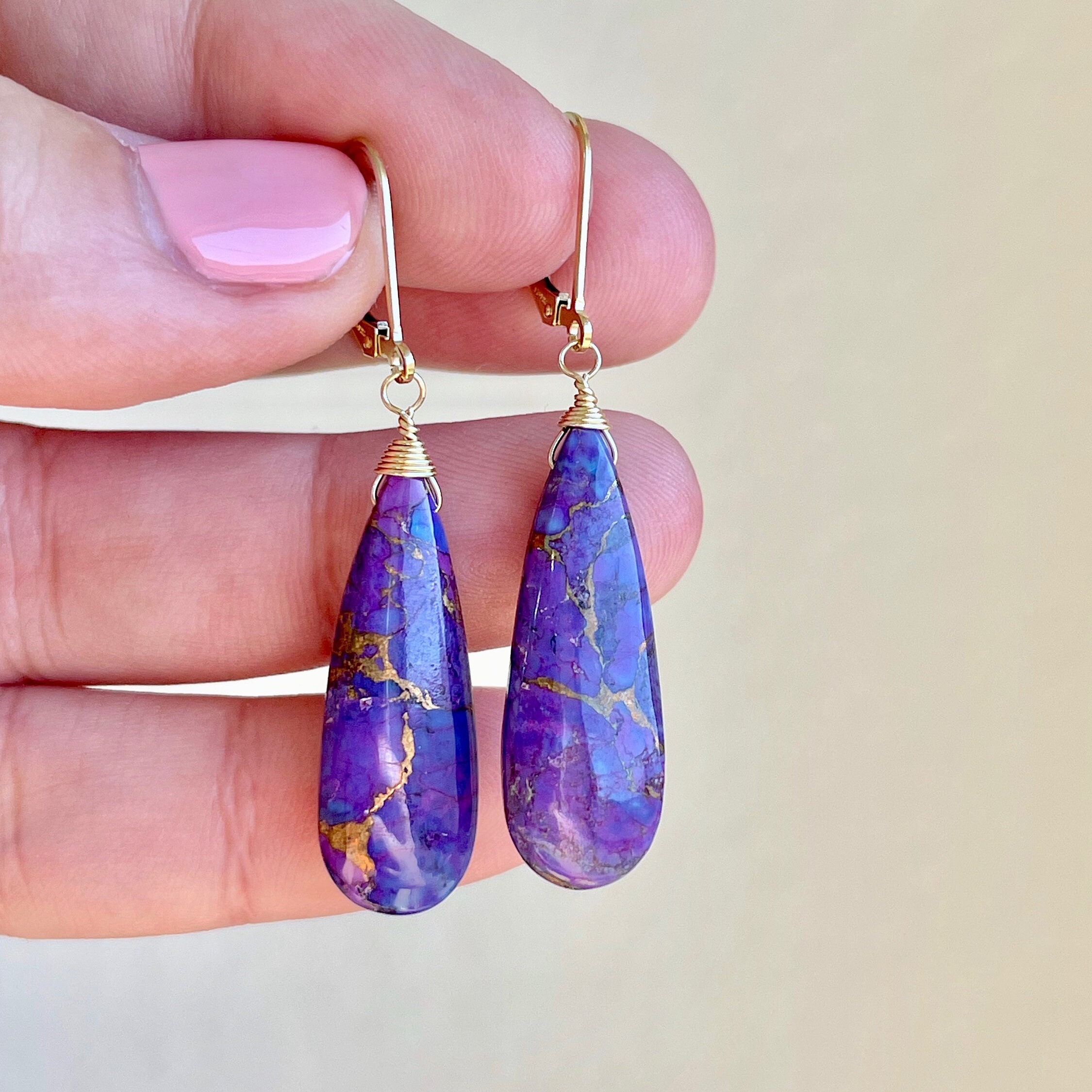 Purple Turquoise Earrings, December Birthstone, Mojave