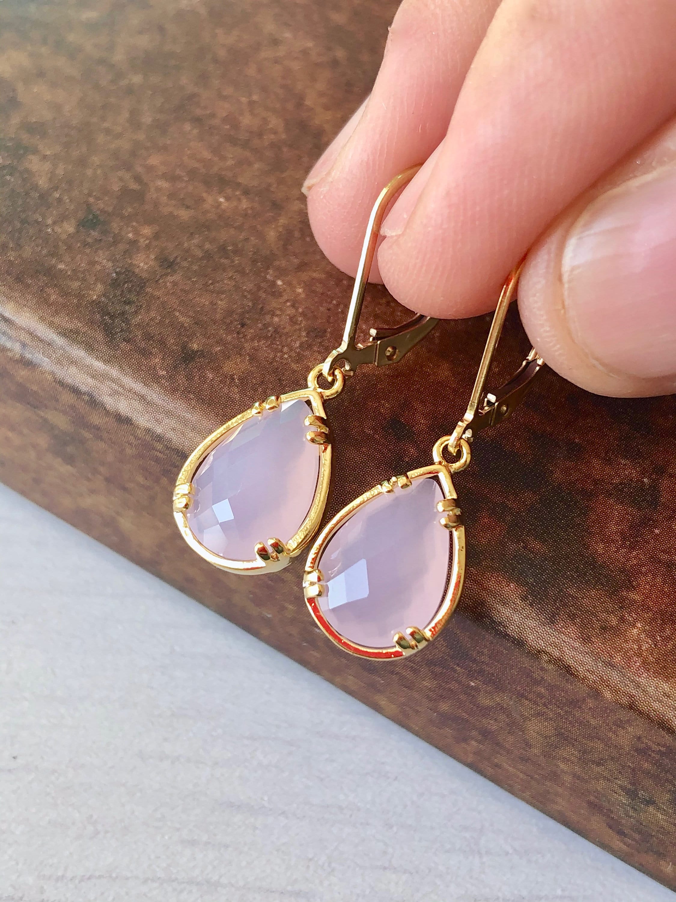 Teardrop Rose Quartz Earrings