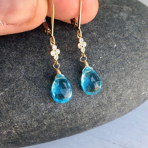 Blue Topaz Earrings, December Birthstone, Sky Blue Teardrop Dangle Earrings, Minimalist Earrings Gold or Silver, Blue Jewelry Gift for Bride image 9