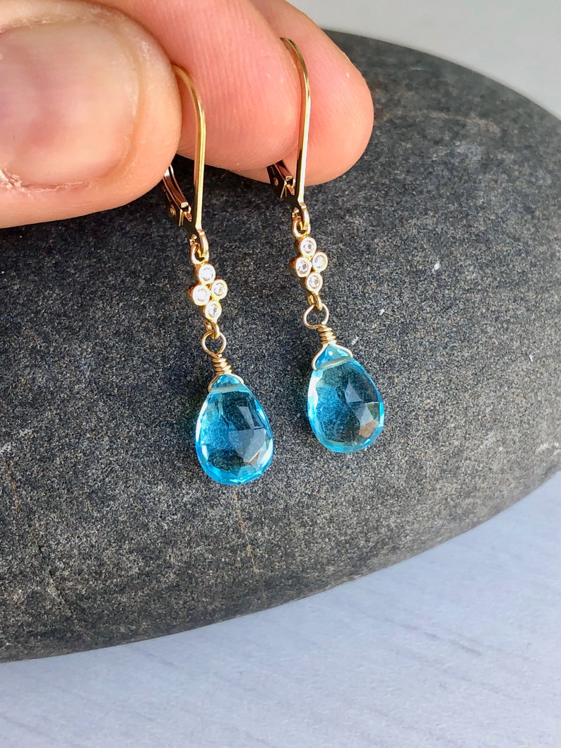 Blue Topaz Earrings, December Birthstone, Sky Blue Teardrop Dangle Earrings, Minimalist Earrings Gold or Silver, Blue Jewelry Gift for Bride image 9