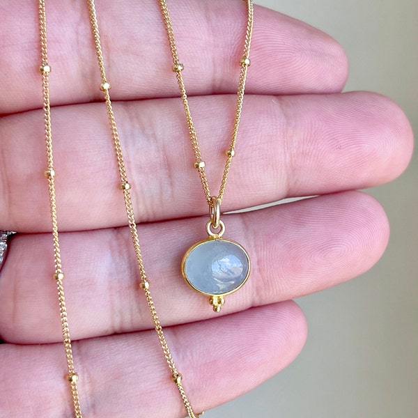 Aquamarine Necklace, March Birthstone, Milky Blue Aquamarine Oval Pendant, Minimalist Blue Layering Jewelry, March Birthday Gift for her