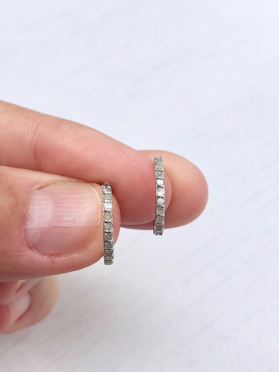 Diamond Hoop Earrings Pave Diamond Sterling Silver Mini Ear