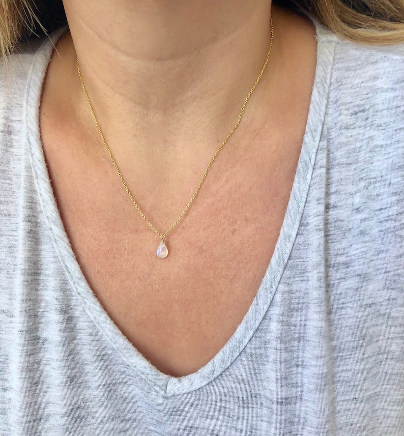 Rainbow Moonstone Necklace Smooth Rainbow Moonstone Teardrop image 6