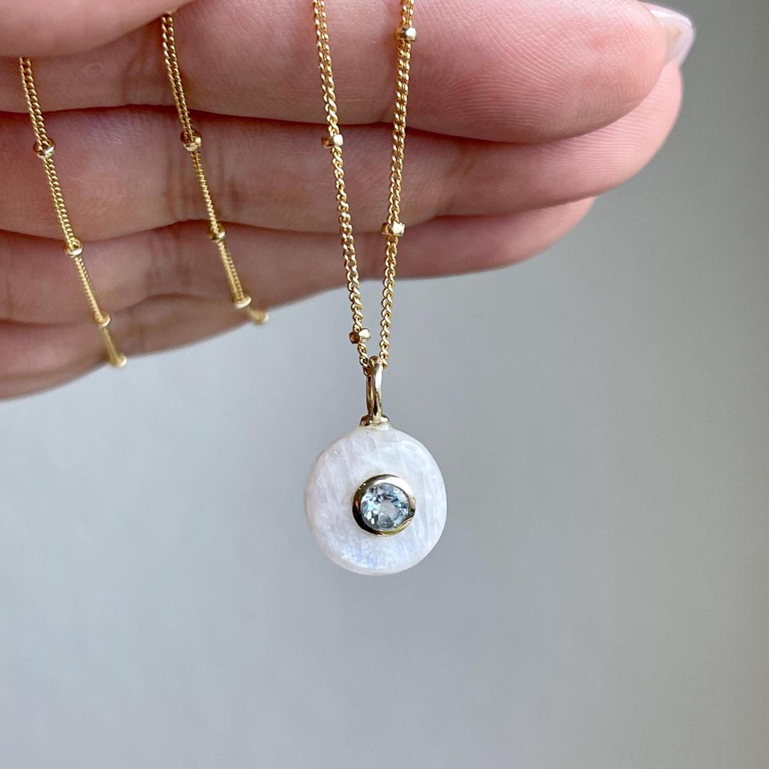 Astrid Moonstone Birthstone Necklace Rainbow Moonstone And