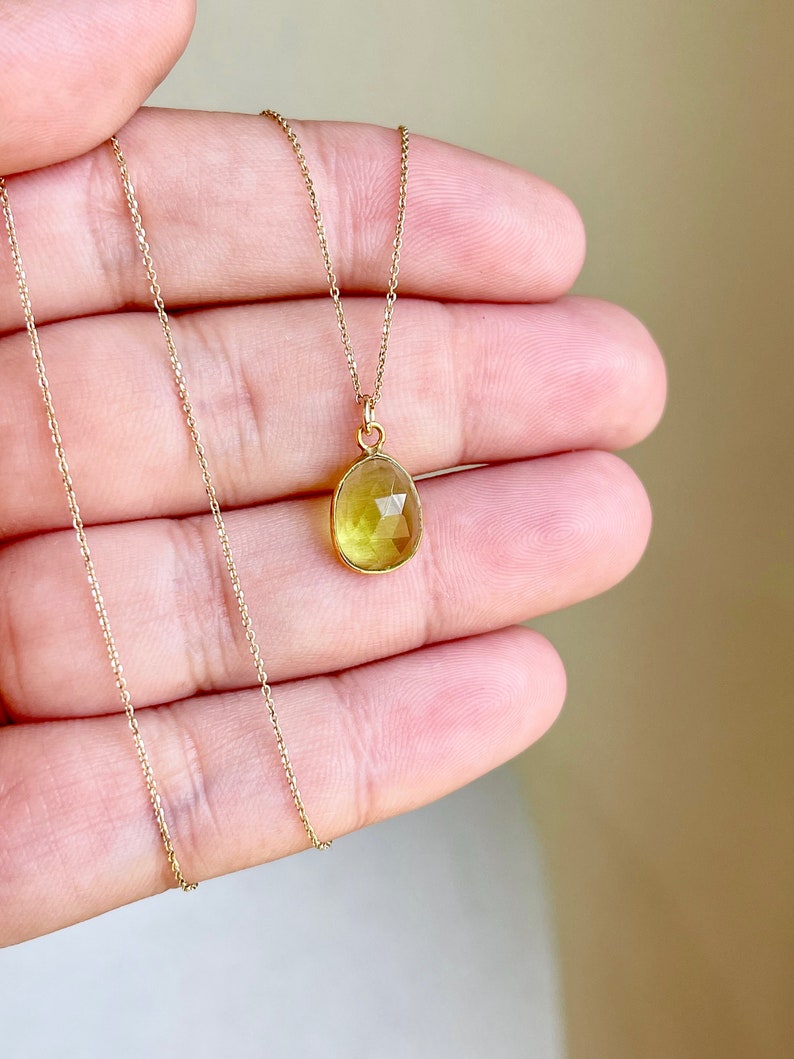 Peridot Necklace, Lime Green Peridot Pendant in Solid 14k Gold, August Birthstone, Peridot Jewelry Anniversary Gift, Birthday gift for her image 9