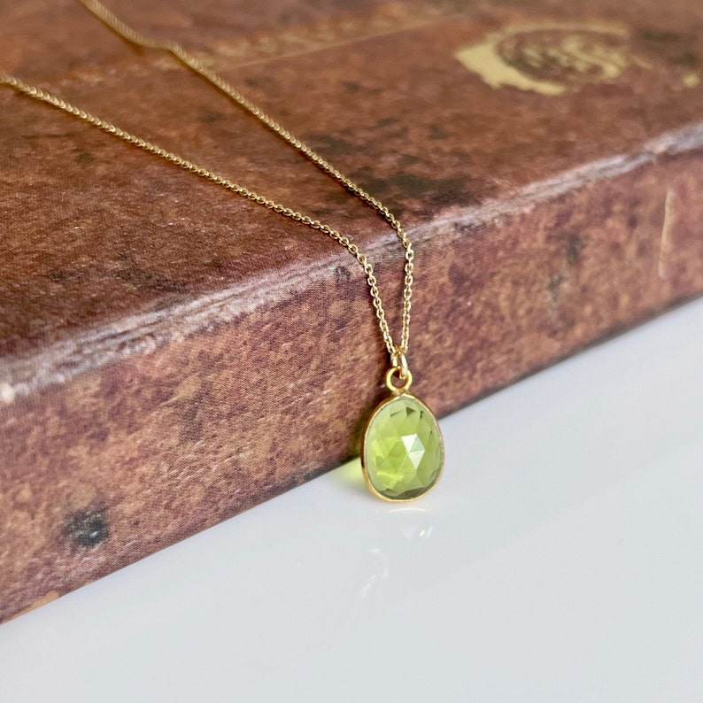 Peridot Necklace, Lime Green Peridot Pendant in Solid 14k Gold, August Birthstone, Peridot Jewelry Anniversary Gift, Birthday gift for her image 4