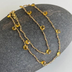 Yellow Topaz Necklace, November Birthstone, Yellow Beaded Choker in Gold Filled, Wire wrapped Dainty Minimalist Necklace, Mother's Day Gift image 4