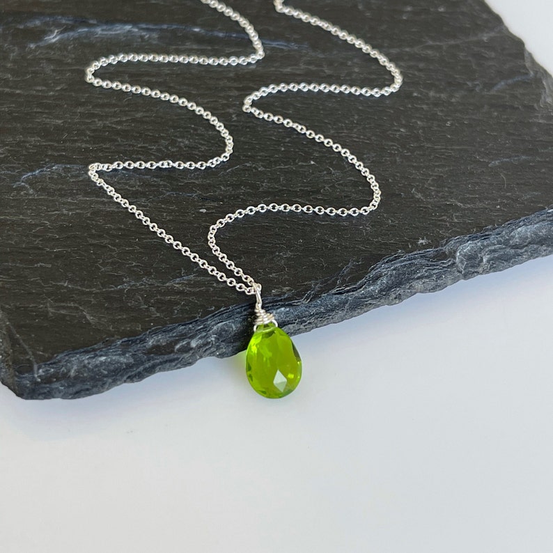 Peridot Necklace, August Birthstone, Lime Green Necklace, Tiny Peridot Pendant, Minimalist Drop Layering Necklace, Gift for her under 30 image 7