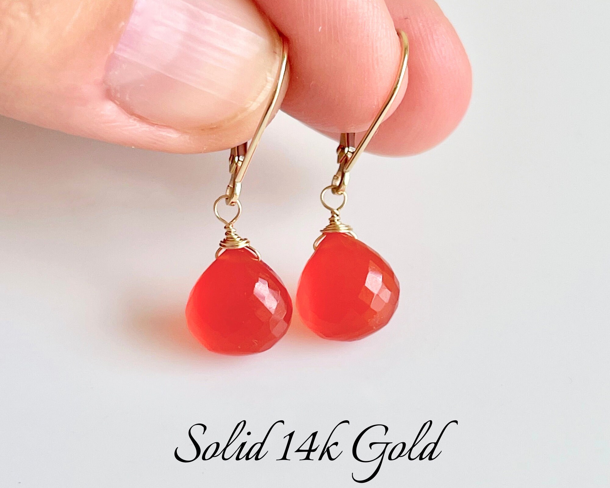 Gempires Natural Carnelian Dangle Earrings - Orange Gemstone Gold Plated July Birthstone Jewelry