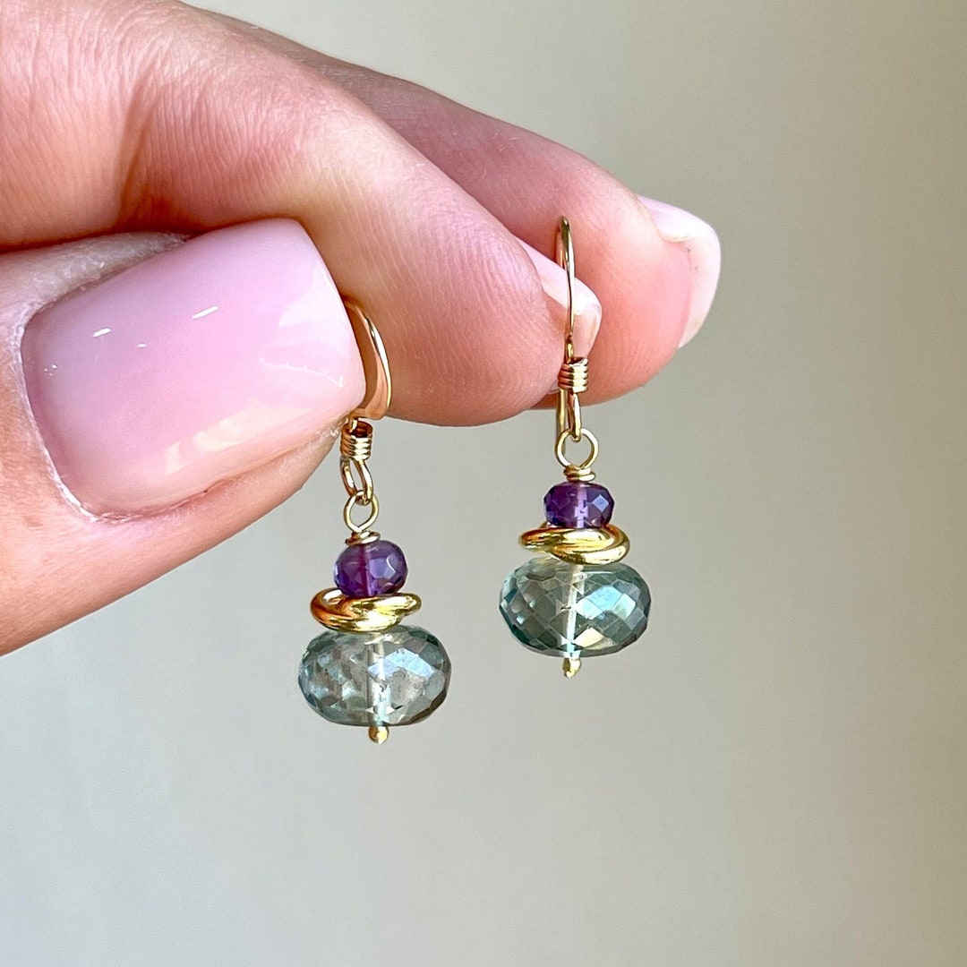Pink Topaz Green Amethyst Duo Earrings