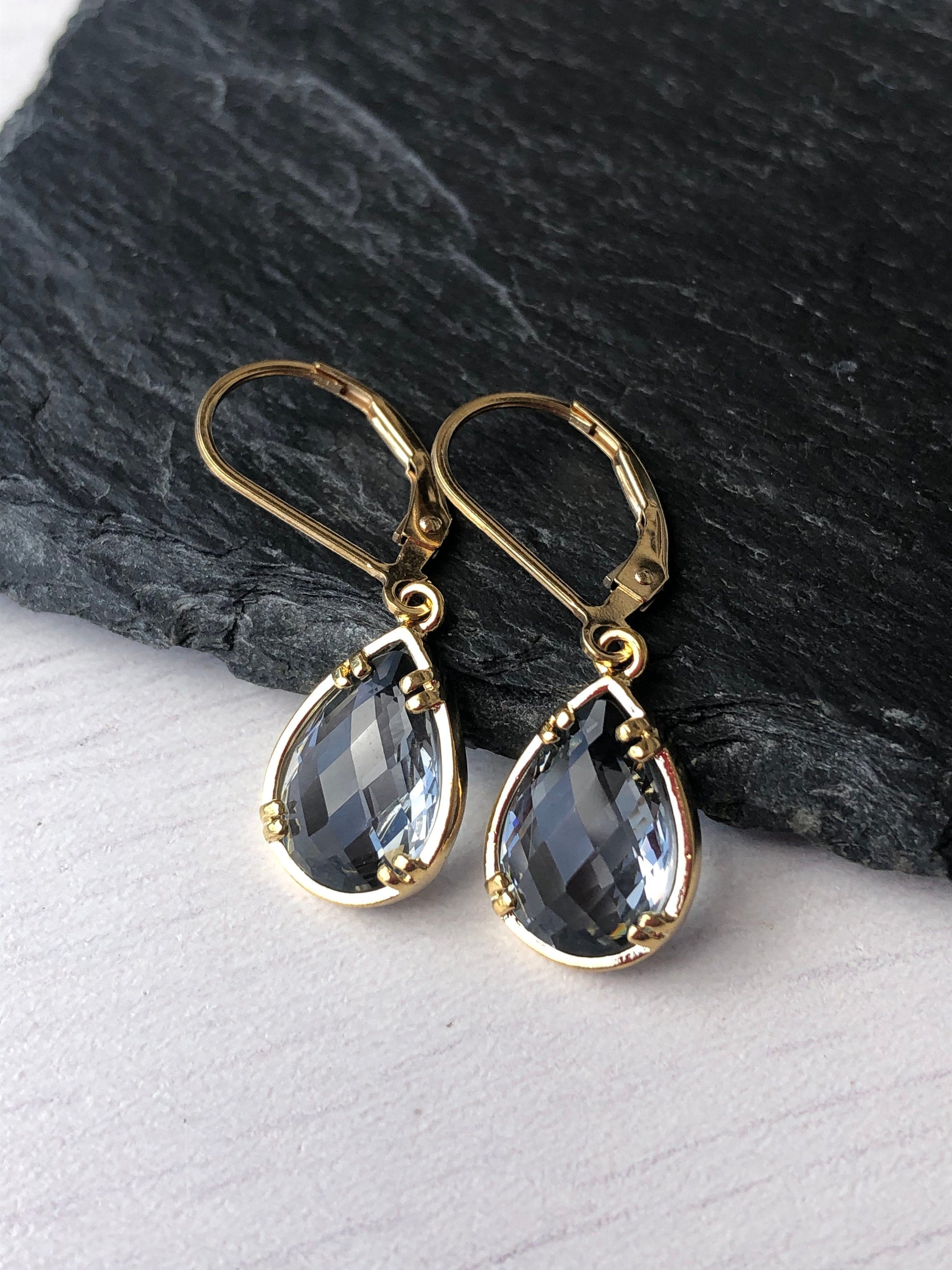 Mystic Topaz Earrings, Gray Teardrop Earrings in Gold or Silver, Minimalist Jewelry, Neutral Gray Jewelry, Small Dangle Drop, Gift for her