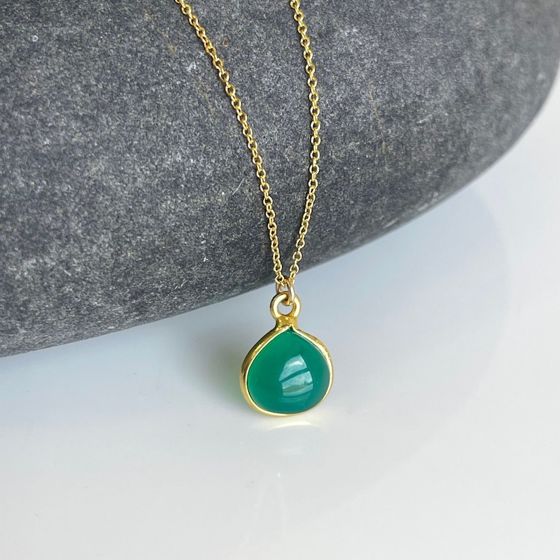 Green Onyx Teardrop Necklace, May Birthstone, Emerald Smooth Drop Pendant, Green Layering Minimalist Necklace, Emerald Jewelry, Gift for her image 2