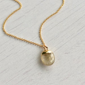 Rutilated Quartz Necklace, Rutilated Quartz Pendant, Small Layering Necklace, Neutral Necklace, Boho Necklace, Minimalist Necklace, Gift