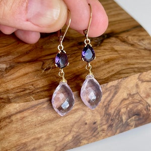 Amethyst Statement Earrings, Dark and Light Purple Dangle Earrings in Gold, February Birthstone, Lavender Elegant Drop Earrings Gift for her image 7