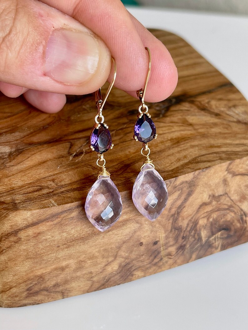 Amethyst Statement Earrings, Dark and Light Purple Dangle Earrings in Gold, February Birthstone, Lavender Elegant Drop Earrings Gift for her image 7