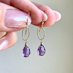 Amethyst Earrings, February Birthstone, Dainty Purple Drop Earrings, Simple Amethyst Jewelry, Gold or Silver, Purple Earrings, Gift for her