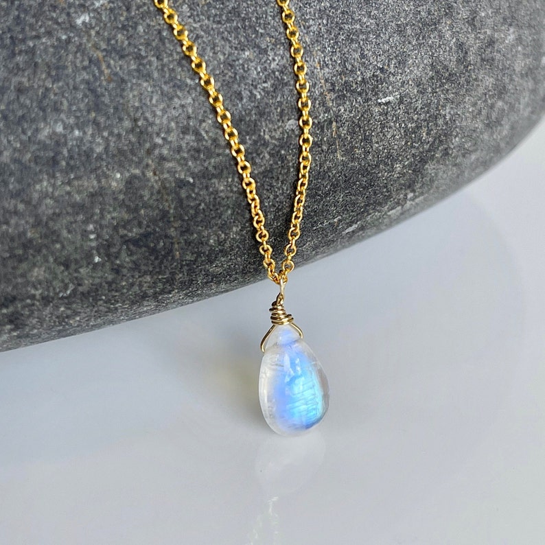 Rainbow Moonstone Necklace Smooth Rainbow Moonstone Teardrop image 2