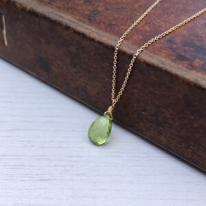 Peridot Necklace, August Birthstone, Green Peridot Pendant, Solid 14k Gold, Peridot Jewelry , Real Gold Necklace, Minimalist Gold Jewelry image 7