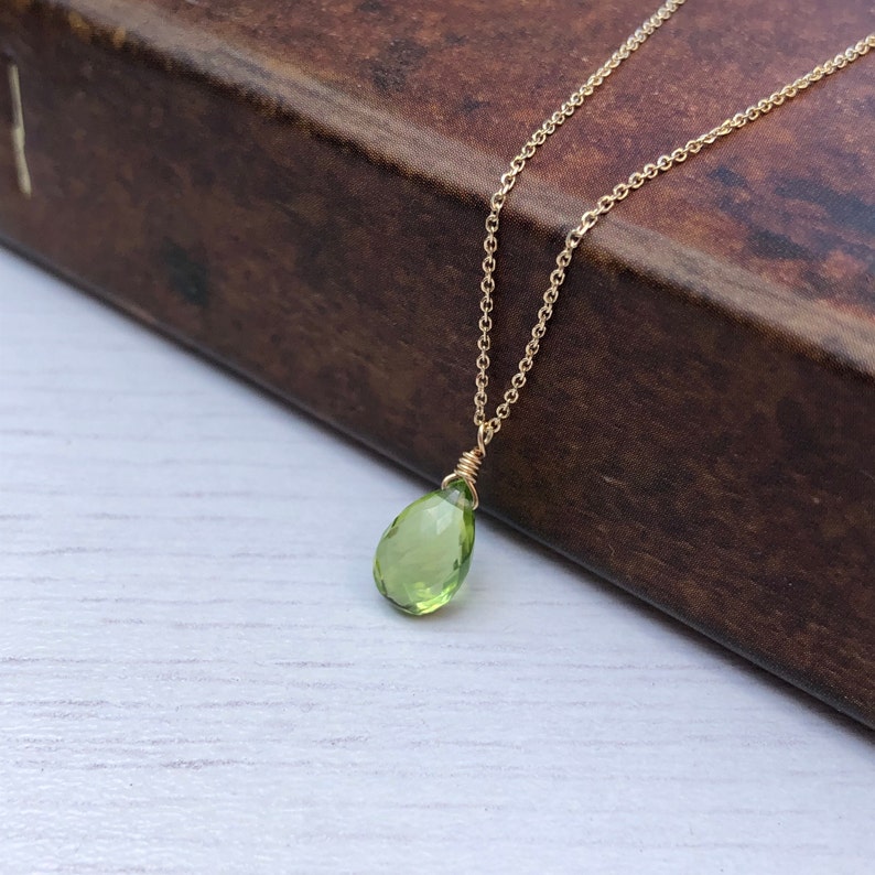 Peridot Necklace, August Birthstone, Green Peridot Pendant, Solid 14k Gold, Peridot Jewelry , Real Gold Necklace, Minimalist Gold Jewelry image 7