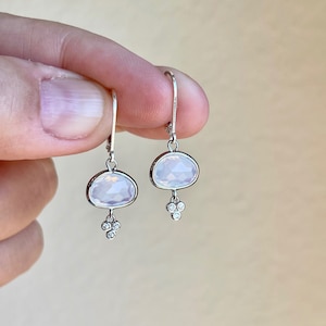 Opalite Earrings, White Opal Oval Earrings in Gold or Silver, Mint Minimalist Dainty Drops, October Birthstone Delicate Small Jewelry Gift Sterling Silver