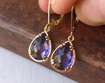 Details about   faceted purple JADE DROP crystal RING earring SP LEVERBACK handcrafted 