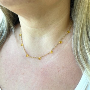 Yellow Topaz Necklace, November Birthstone, Yellow Beaded Choker in Gold Filled, Wire wrapped Dainty Minimalist Necklace, Mother's Day Gift image 3