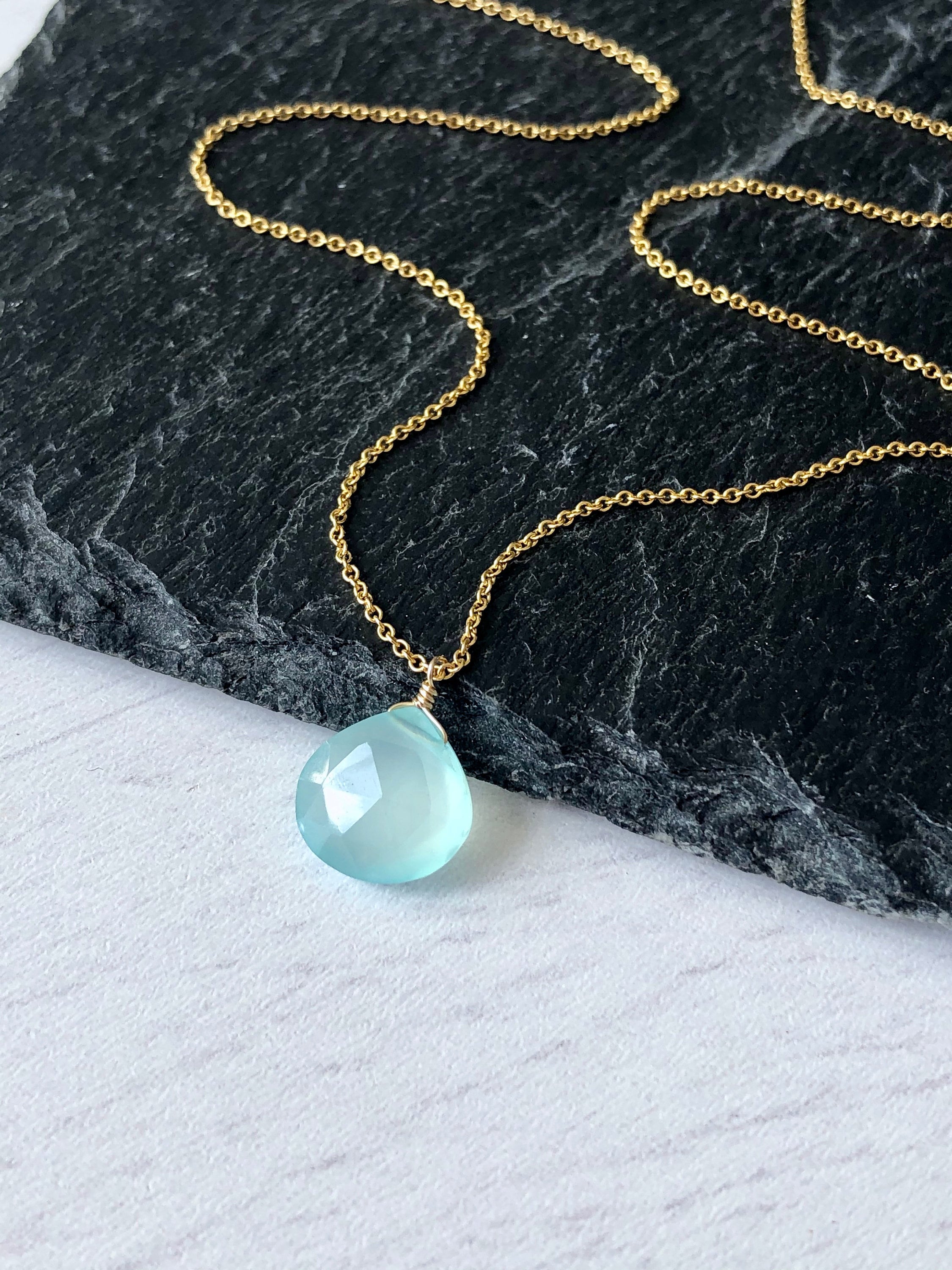 Tiny Chalcedony Blue Chalcedony Jewelry Small Chalcedony Pendant Silver Chalcedony Gift for Her Small Aqua Chalcedony Necklace