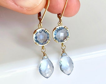 Tanzanite Quartz Earrings, Periwinkle Statement Earrings Gold or Silver, Elongated Drops Earrings Light Blue, Summer Earrings Gift for her