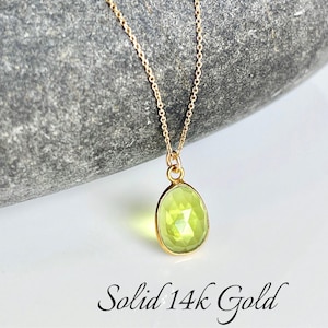 Peridot Necklace, Lime Green Peridot Pendant in Solid 14k Gold, August Birthstone, Peridot Jewelry Anniversary Gift, Birthday gift for her image 1
