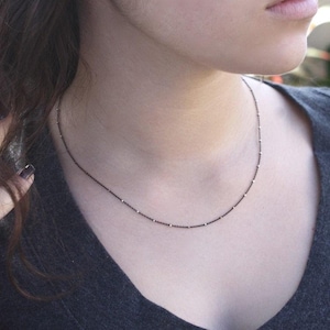 Sterling Silver Chain, Diamond Cut Oxidized Silver Chain, 2 Tone Satellite Chain, Dainty Black Silver Necklace, Minimalist Layering Necklace