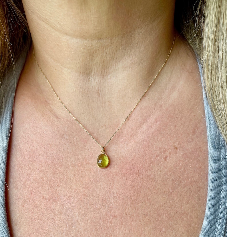 Peridot Necklace, Lime Green Peridot Pendant in Solid 14k Gold, August Birthstone, Peridot Jewelry Anniversary Gift, Birthday gift for her image 6