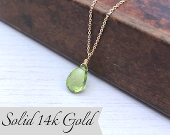 Peridot Necklace, August Birthstone, Green Peridot Pendant, Solid 14k Gold, Peridot Jewelry , Real Gold Necklace, Minimalist Gold Jewelry
