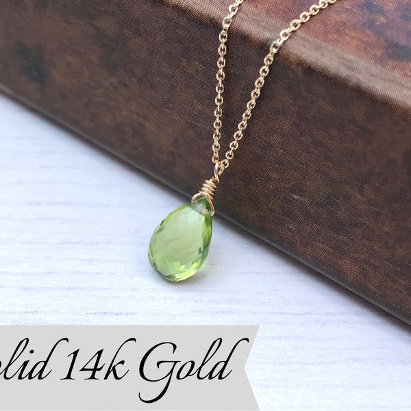 Peridot Necklace, August Birthstone, Green Peridot Pendant, Solid 14k Gold, Peridot Jewelry , Real Gold Necklace, Minimalist Gold Jewelry