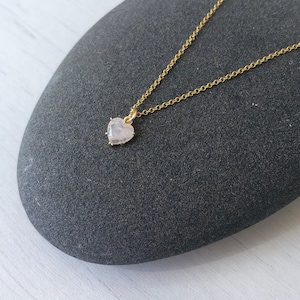 Tiny Heart Necklace, Rose Quartz Heart Pendant, Small Pink Delicate Necklace, Minimalist Layering Jewelry, Gift for her, Love Necklace, Mom image 9