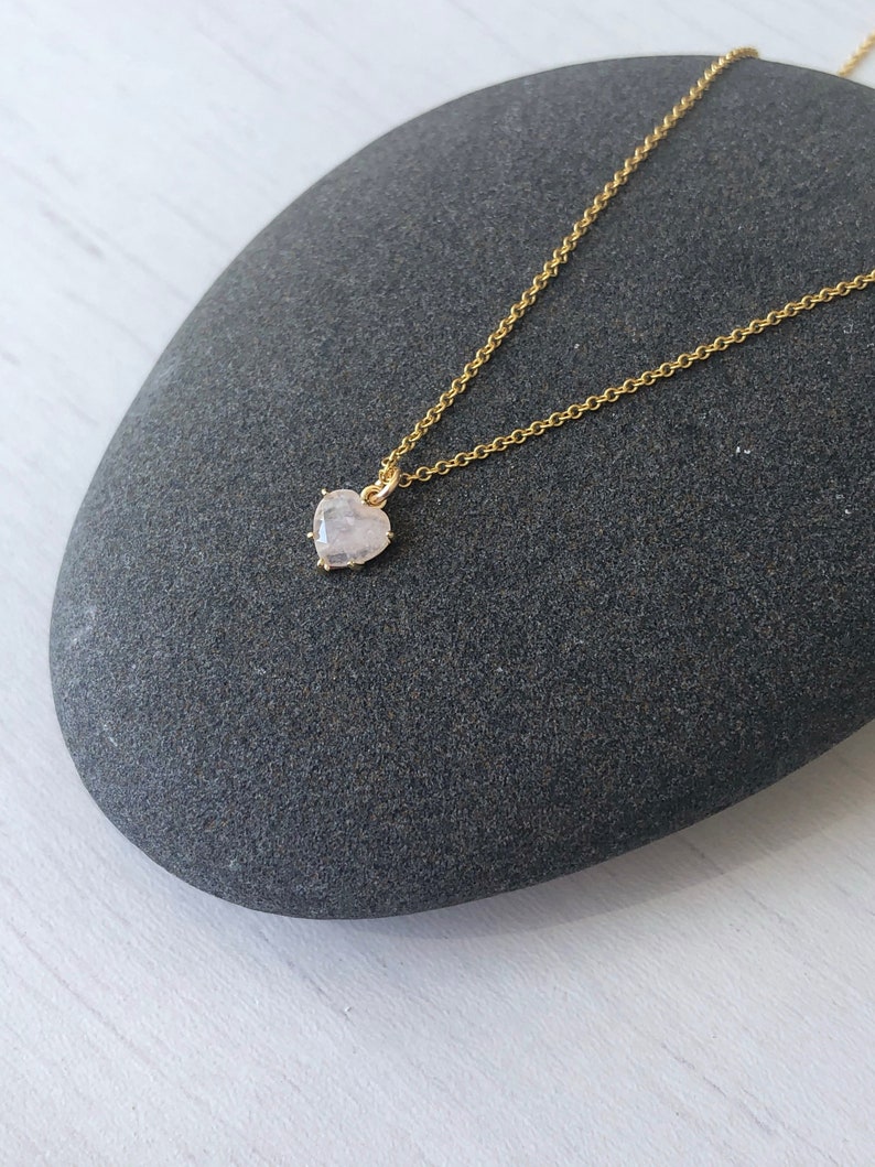 Tiny Heart Necklace, Rose Quartz Heart Pendant, Small Pink Delicate Necklace, Minimalist Layering Jewelry, Gift for her, Love Necklace, Mom image 9