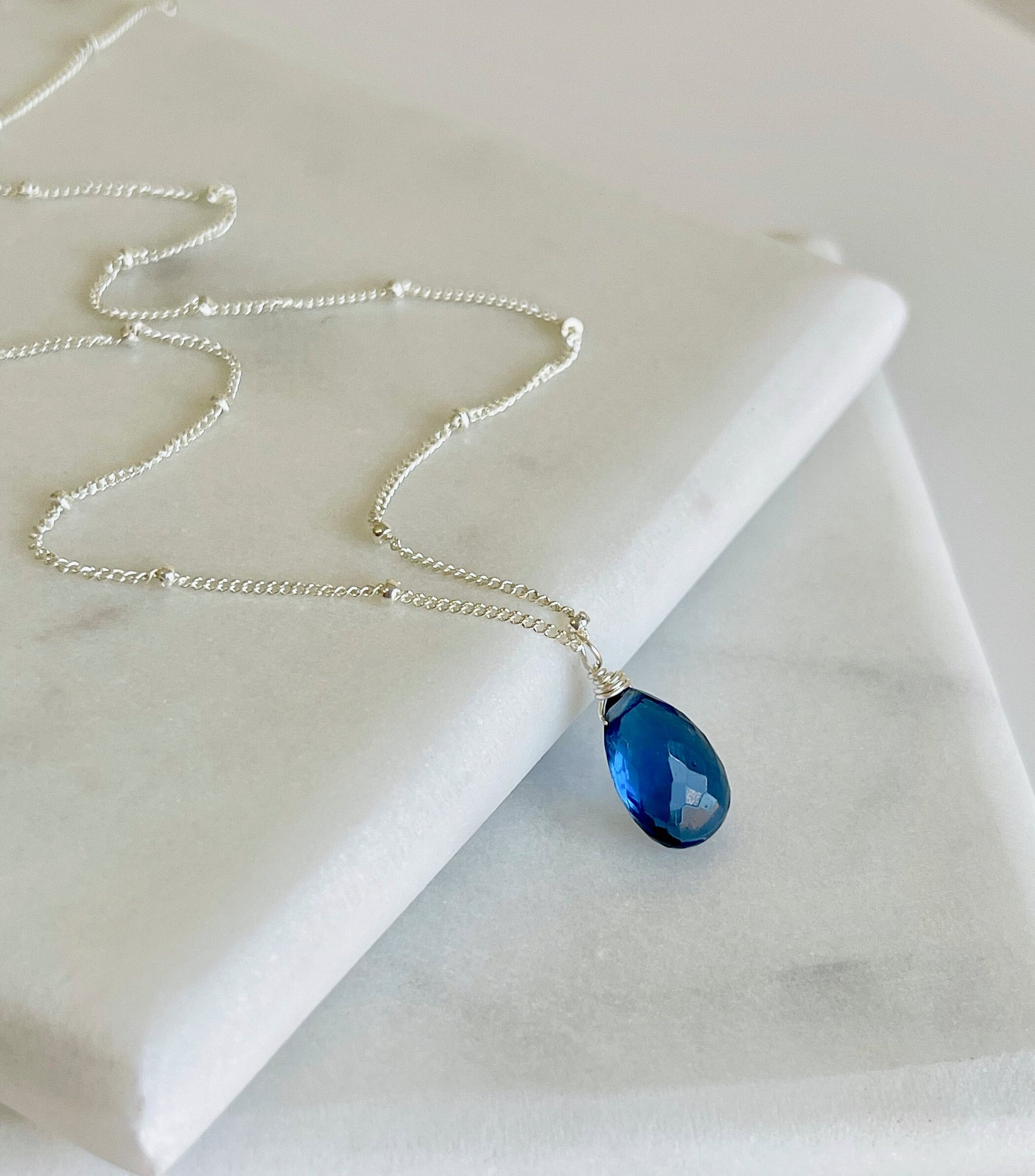 Blue Quartz Necklace, September Birthstone, Sapphire Quartz