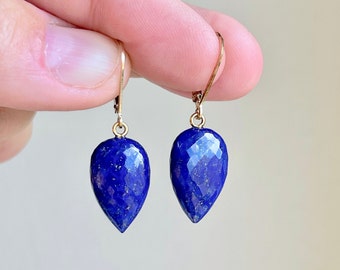 Lapis Lazuli Earrings, September Birthstone, Navy Blue Teardrop Earrings, Royal Blue Statement Earrings in Gold or Silver, Indigo Drop Gift