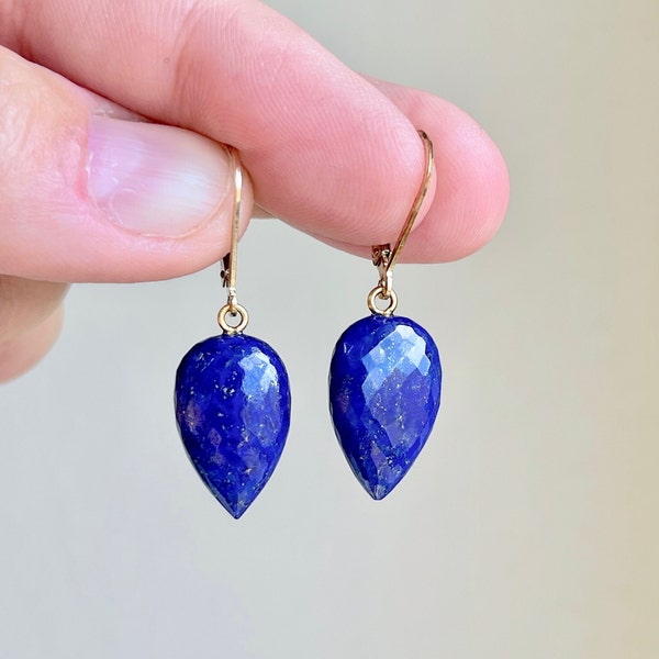 Lapis Lazuli Earrings, September Birthstone, Navy Blue Teardrop Earrings, Royal Blue Statement Earrings in Gold or Silver, Indigo Drop Gift