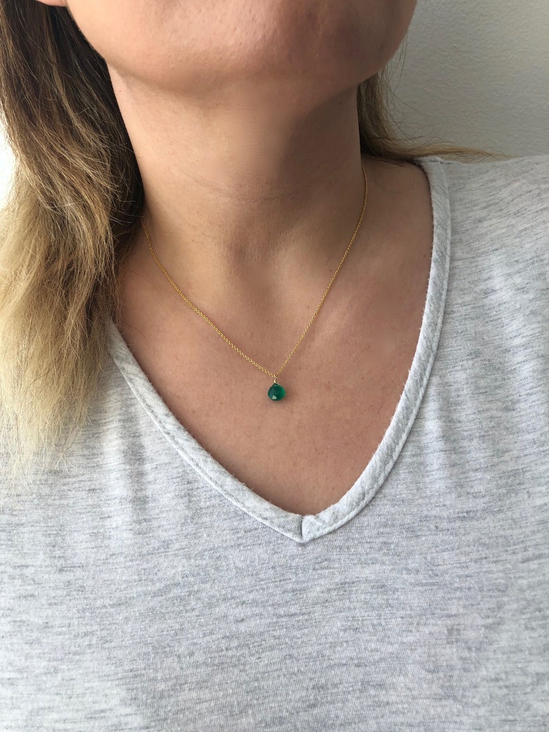 Emerald Green Teardrop Pendant May Birthstone Gold Layering Necklace Green Onyx Necklace Emerald Jewelry May Gift Minimalist Necklace