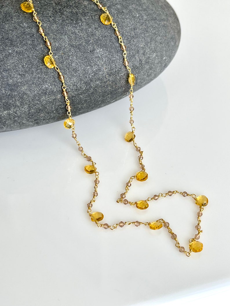 Yellow Topaz Necklace, November Birthstone, Yellow Beaded Choker in Gold Filled, Wire wrapped Dainty Minimalist Necklace, Mother's Day Gift image 9