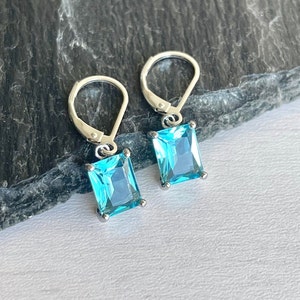 Aquamarine Earrings March Birthstone Aqua Blue Emerald Cut - Etsy