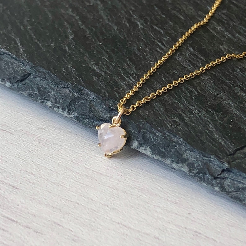 Tiny Heart Necklace, Rose Quartz Heart Pendant, Small Pink Delicate Necklace, Minimalist Layering Jewelry, Gift for her, Love Necklace, Mom image 2